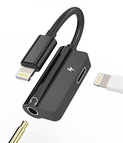 3.5mm to Lightning Compatible for iPhone Splitter Headphone Adapter Audio Apple Dongle Jack AUX Adaptador para Earphone 2 in 1 Phone Earbud and Charge Charger 13 12 11 Pro Max Mini Xs Se 7 X 8 Plus