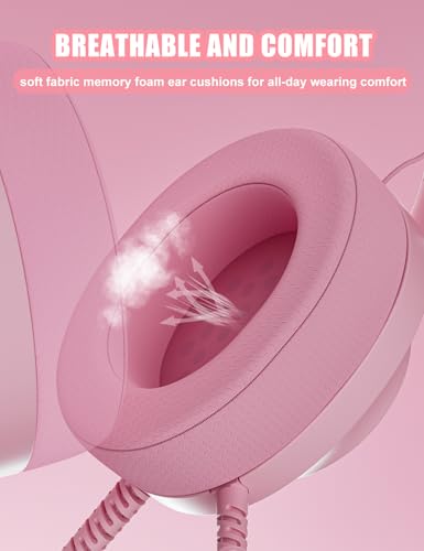 WIRWTRU Wired Pink Gaming Headset for PS5, Xbox, Xbox Series X|S, PC, PS4 | 198g Lightweight Design, Noise Cancelling Microphone, Soft Earmuffs, 3.5mm Jack for Gaming & Work - color: Pink