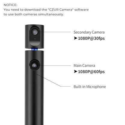 CZUR Halo X Pro Dual Webcam for PC, 1080P Web Camera with Microphone | USB Camera for Computer, 90° View, Plug & Play, Compatible with Windows&Mac, for TikTok/YouTube/Yahoo Messenger