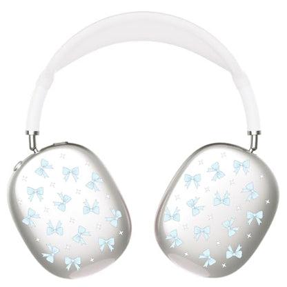 Silicone Case Cover for AirPods Max Headphones, Clear Blue Bows Soft TPU Ear Cups Cover/Ear Pad Case Cover/Headband Cover for AirPods Max (2024/2020) - color: Blue Bow_B/Clear