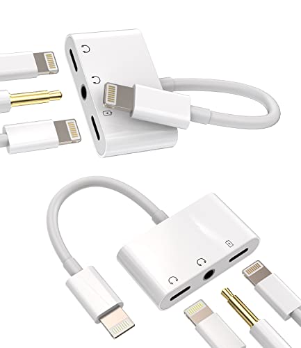 Lightning to 3.5mm Headphone Converter(2Pack)3in1 for iPhone AUX Adapter Dongle for Apple MFI Certified 11 12 13 14 Pro Max 8 Plus X XR for iPad Music Adaptador Cord Audio Charger Jack Cable Splitter