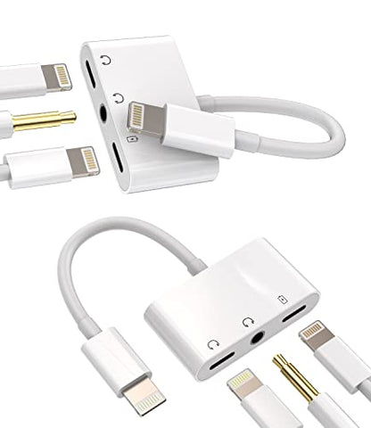 Lightning to 3.5mm Headphone Converter(2Pack)3in1 for iPhone AUX Adapter Dongle for Apple MFI Certified 11 12 13 14 Pro Max 8 Plus X XR for iPad Music Adaptador Cord Audio Charger Jack Cable Splitter