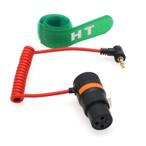 XLR 3 Pin to 3.5mm Mini Jack Audio Cable for BOYA Rode Microphone to RED Komodo 6K DSMC2 Camera Phone Computer PC, Right Angle Male Red Braided Coiled 50cm