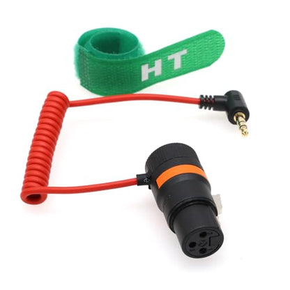 XLR 3 Pin to 3.5mm Mini Jack Audio Cable for BOYA Rode Microphone to RED Komodo 6K DSMC2 Camera Phone Computer PC, Right Angle Male Red Braided Coiled 50cm