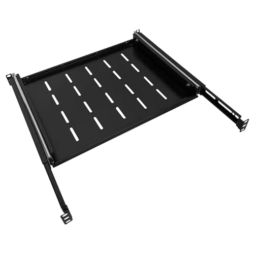 GlobalRack 1U Sliding Shelf,14.75-26" Adjustable, Double-Sided, Soft-Close - size: 250