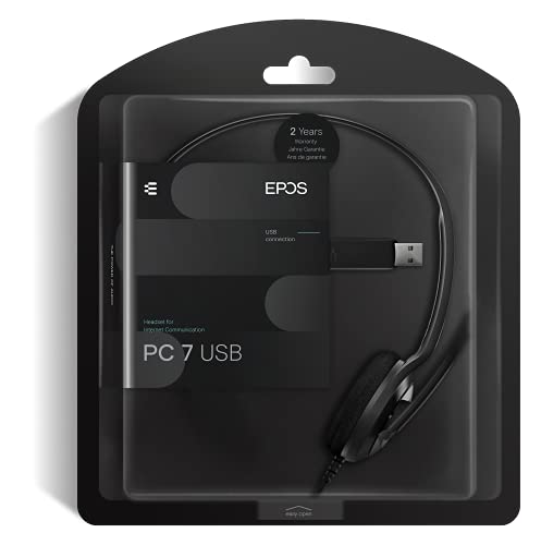 EPOS PC 7 USB Wired Headset – Lightweight Noise-Cancelling Boom Mic, Wideband Audio, Plug-and-Play USB-A, Crystal-Clear Calls for Skype, Zoom & Teams – Compatible with Windows, macOS, Chromeboo, Black - size: 1 Count (Pack of 1)
