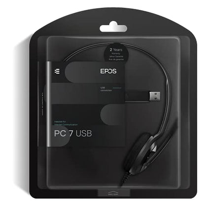 EPOS PC 7 USB Wired Headset – Lightweight Noise-Cancelling Boom Mic, Wideband Audio, Plug-and-Play USB-A, Crystal-Clear Calls for Skype, Zoom & Teams – Compatible with Windows, macOS, Chromeboo, Black - size: 1 Count (Pack of 1)