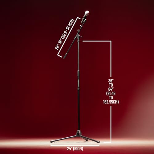 Gator Frameworks Rok-It Series Telescoping Tripod Mic Stand Adjustable with 32" to 62" Height and Extendable Boom Arm, Fully Collapsible for Convenient Travel (RI-MIC-1020) - style: Boom microphone stand with a telescoping boom arm
