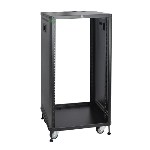 RIVECO POMU 22U Stereo & Server Rack with Caster Wheels, Rolling Network Cabinet, Open Frame Rack for 19-inch Audio Video Music Recording & IT Equipment, Obtuse Angel, Lifting Handle - size: 22U