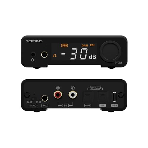 Fanmusic Topping DX1 II DAC&Headphone Amplifier ES9039Q2M DAC Chip with Optical Output/Input Preamp Mode Balance Line Out Fully Balanced Headphone Amp (Black) - color: Black