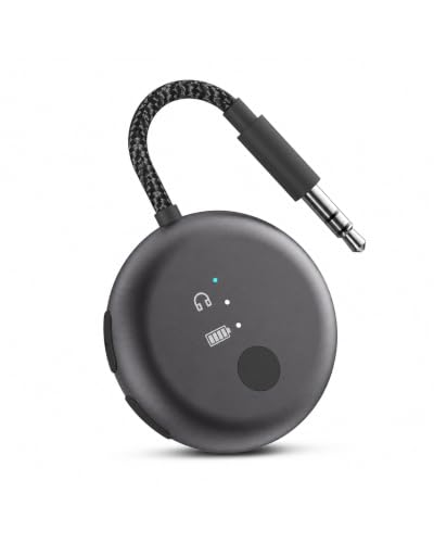 Avantree SoundJet R1 - Airplane Bluetooth Adapter for AirPods, 25H | Qualcomm aptX Adaptive & HD, dual-headphone pairing, 25-hour battery, USB-C charging, and single/dual airline plugs - color: 6. Metallic Black
