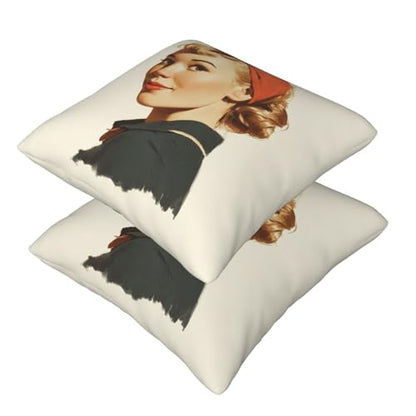 Retro Woman Red Headband Big Bow On Head Throw Pillows Covers, Couch Sofa Pillow Cases,Zipper Bedding Cushion Cases for Living Room,18x18 Inch