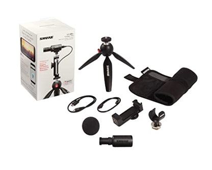 Shure MV88+ Video Kit - Digital Stereo Condenser Microphone for Apple and Android, with Manfrotto PIXI Tripod, Phone Clamp, Mount, iOS and USB-C Cables for Next-Level Connectivity (MV88+ Video KIT) - size: Compact, style: MV88+ Video Kit (Old Package)