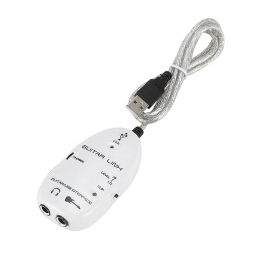 Walfront Guitar USB Audio Interface Adapter Recorder for PC with Stereo Headphone Output USB Powered for Monitoring with Active Monitor Speakers (White)