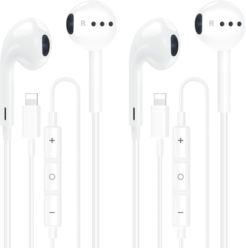 Apple MFi Certified 2 Pack iPhone Wired Headphones with Lightning Connector | Wired In-Ear Earphones,Built-In Remote and Microphone,Calls and Volume,Compatible with iPhone 14 13 12 11 Pro Max - color: White-L