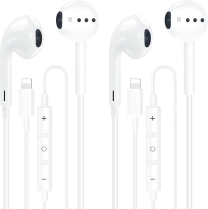 Apple MFi Certified 2 Pack iPhone Wired Headphones with Lightning Connector | Wired In-Ear Earphones,Built-In Remote and Microphone,Calls and Volume,Compatible with iPhone 14 13 12 11 Pro Max - color: White-L