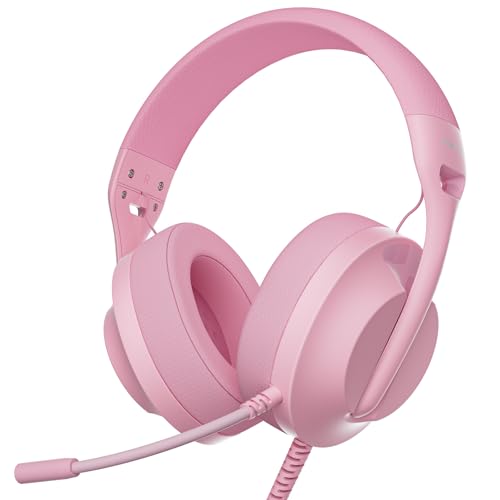 WIRWTRU Wired Pink Gaming Headset for PS5, Xbox, Xbox Series X|S, PC, PS4 | 198g Lightweight Design, Noise Cancelling Microphone, Soft Earmuffs, 3.5mm Jack for Gaming & Work - color: Pink