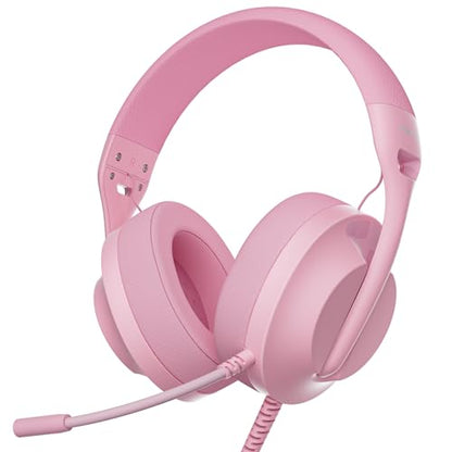 WIRWTRU Wired Pink Gaming Headset for PS5, Xbox, Xbox Series X|S, PC, PS4 | 198g Lightweight Design, Noise Cancelling Microphone, Soft Earmuffs, 3.5mm Jack for Gaming & Work - color: Pink