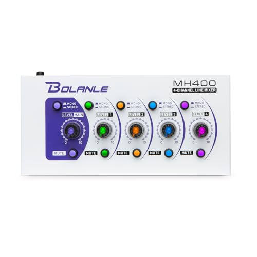 Bolanle MH400 4-Channel Active Line Mixer, USB-C Stereo/Mono Audio Mixer