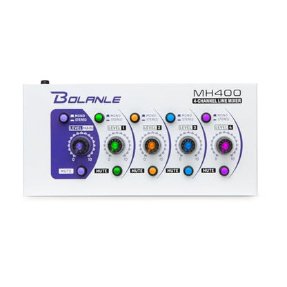 Bolanle MH400 4-Channel Active Line Mixer, USB-C Stereo/Mono Audio Mixer