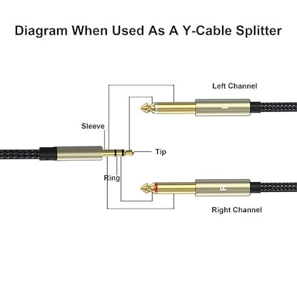 3.5mm Stereo Cable, Audio Cord, 10FT, 1/8 TRS to Dual 1/4 TS Mono, Y Splitter Cord Adapter Compatible with iPhone, PC, CD, Speaker, Home StereoSystem - size: 10 FT - 1pcak, style: 3.5mm (1/8") TRS to Dual 6.35mm (1/4") TS Mono