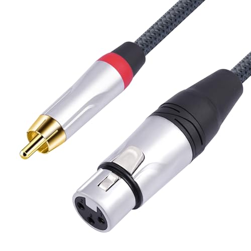 1FT RCA Male to 3Pin XLR Female Audio Cable,Balance XLR Female to RCA Unbalanced Mixer Amplifier Audio Cable,24K Gold-Plated Plug/Heavy-Duty zinc Alloy Shell/Braided Shielded Cable-2 Pack - color: RCA M To XLR F, size: 1FT