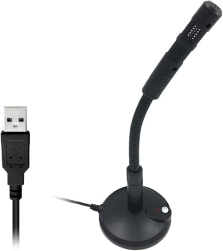 USB Desktop Microphone with LED Indicator, 360-Degree Adjustable Stand, Mute Button for PC, Laptop, Gaming, Streaming, Recording, Black