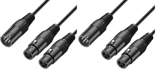 J&D XLR Splitter Cable, Gold Plated Heavy Duty 3 Pin XLR 2 Female to 1 Male Y Splitter Balanced Microphone Cord Adapter for Record, Mixer, AMP, Speaker, 1.6 Feet (Pack of 2) - size: 1.6 Feet (2 pack)