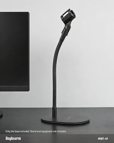 Low Profile Mic Stand Base, Weighted Desk Mount, 12mm Socket, 5/8-27 Thread | 600 g metal plate with a 12 mm arm socket and padded underside for compact desktop microphone and boom arm setups - size: KBT-49 Metal Base