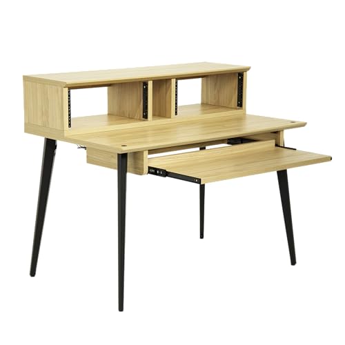 Gator Frameworks Elite Series Studio Desk Workstation with (8U) Adjustable Rack Shelves and Sliding Keyboard Tray; Natural Maple Finish (GFW-ELITEDESK-MPL) - color: Natural Maple, style: Main Desk
