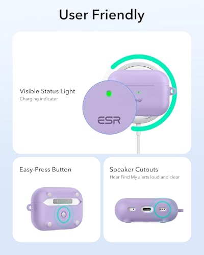 ESR for Airpods Pro 2 Case (HaloLock), Compatible with MagSafe, Purple - color: Purple