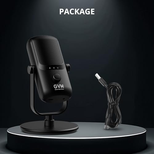 GVM USB-C Condenser Microphone for Podcast & Streaming, Plug & Play PC Mic with Gain Control, Mute Function & Metal Stand for YouTube, Voice Over, Online Meetings