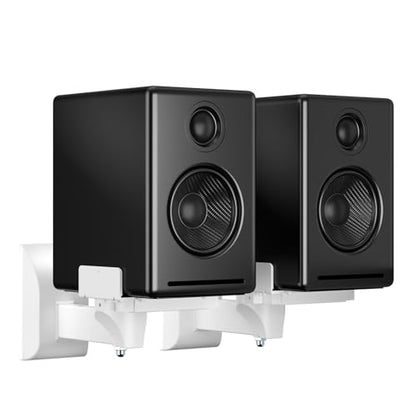 suptek Dual Side Clamping Bookshelf Speaker Wall Mounting Bracket for Large Surrounding Sound Speakers, Hold Up to 55 lbs, White (SPM201W) - size: Standard--white