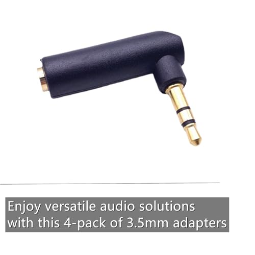 3.5mm Right Angle Audio Adapter 4 Pack, Gold Plated 90 Degree Aux | 4 pack gold-plated 3.5mm right angle audio adapters, 90 degree design saves space and reduces cable strain, black