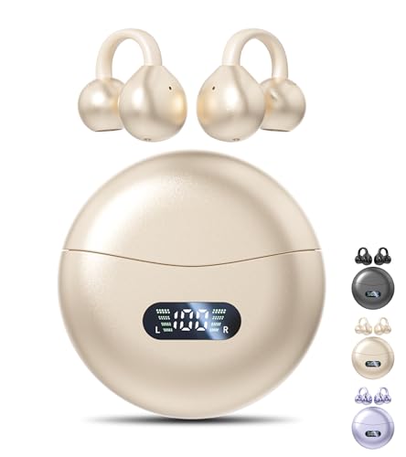 Clip on Earbuds,Open Ear Earbuds Wireless Bluetooth 5.4, Lightweight Open Ear Headphones with Mic 60H Battery,Waterproof, for Sports, Running, Small Ears & Glasses Wearers,Workouts - color: Beige