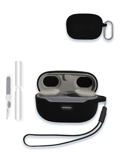 Case for JBL Endurance Race TWS True Wireless Sports Earbuds, WUNIAK Soft Silicone Protective Portable Scratch Shock Resistant Shell with Cleaner Kit & Carabiner & Lanyard ，Black - color: BLACK
