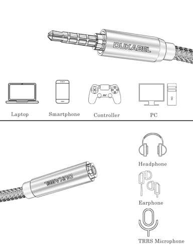 Headphone Extension Cable, 3.5mm TRRS Headphone Extension with Mic Male to Female Stereo Audio Cable for Smartphone,PC,TV,Headset,PS4 Controller,Car,Speaker etc.(4ft/1.2m) | Nylon Braided Cord Compatible with TRRS Microphone, Smartphone, PC, TV, Headset,