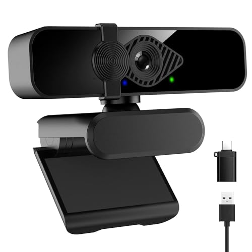 2K Ultra HD Webcam, Computer Camera for PC Monitor Laptop Desktop - External Web Cameras with Microphone, USB C Adapter, Privacy Cover for Video Conferencing, Streaming & Online Learning - style: 2K Webcam + USB C Adapter
