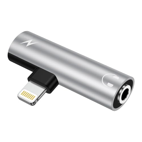 [Apple MFi Certified] iPhone Aux Adapter and Charger Lightning to 3.5mm | 2-in-1 Headphone Jack Adapter + Fast Charger Splitter Car Audio iPhone Dongle for Apple 14 13 12 11 Pro XR XS Max X 8 7 6s - color: Silver