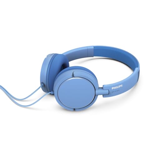 Philips K2019 Lightweight On-Ear Wired Kids Headphones - Built-in Mic, Safe Volume Limited, Foldable & Durable, Blue - color: Blue