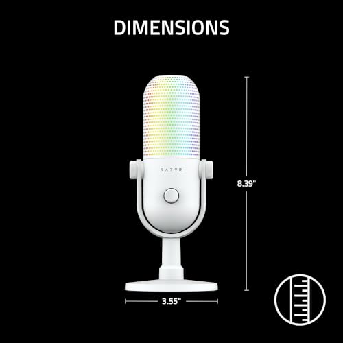 Razer Seiren V3 Chroma 32‐Bit DSP, USB-C Microphone for PC & Mac, White | AI Audio Processing, Noise Isolation, Tap-to-Mute, Supercardioid Condenser Mic, Chroma RGB, Discord, OBS Studio, Streamlabs