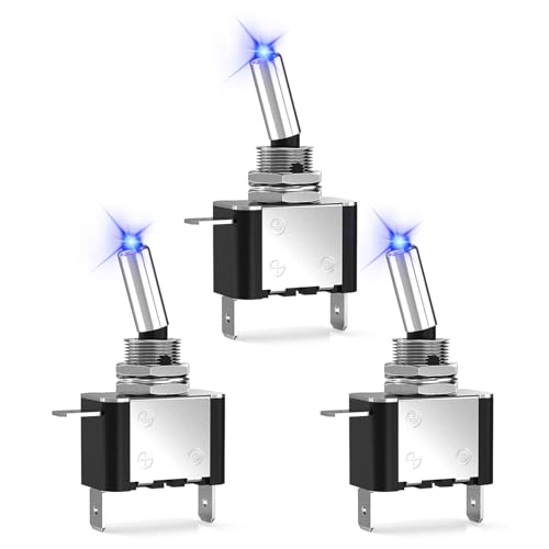 Nilight 3PCS Blue LED Toggle Switch 12V 20A 3 Pin 2 Position ON Off SPS - color: 3PCS LED Switch Blue