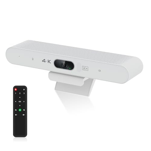 4K Video Conference Room Camera System with Remote Control, AI Auto Framing&Focus, Speaking Tracking, Digital Zoom, Webcam with Microphone and Speaker for Windows TV/PC/Laptop/Zoom/Teams/Skype - color: White