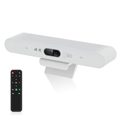 4K Video Conference Room Camera System with Remote Control, AI Auto Framing&Focus, Speaking Tracking, Digital Zoom, Webcam with Microphone and Speaker for Windows TV/PC/Laptop/Zoom/Teams/Skype - color: White