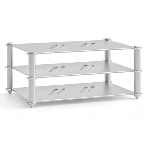 Aluminum HiFi Audio Stand, 3 Tier Stackable Audio Component Rack with Side Vent Cooling Slots, Anti-Slip Rubber Feet for Dac Amplifier Home