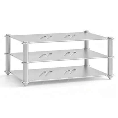 Aluminum HiFi Audio Stand, 3 Tier Stackable Audio Component Rack with Side Vent Cooling Slots, Anti-Slip Rubber Feet for Dac Amplifier Home