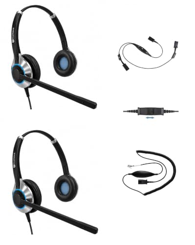 TruVoice HD-550 Dual Headset Bundle for Desk Phones | Training | Supervising | Coaching for Office and Call Center - Compatible with All Phones Including Yealink, Polycom, Poly, Mitel, Cisco, Avaya