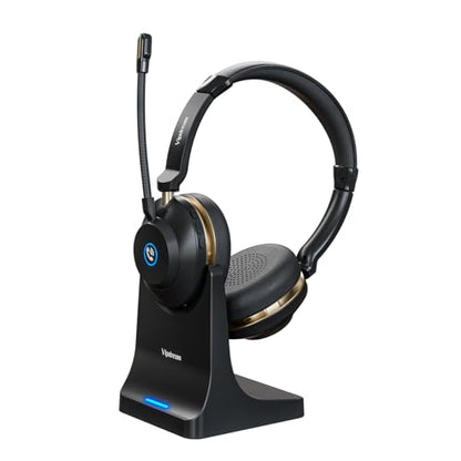 Wireless Headset With Microphone, Bluetooth 5.3 Headset With 45H Battery | Bluetooth 5.3, 45H Talk Time, Mute Button, Charging Base, Protein Leather Cushions for Work Calls and Online Meetings