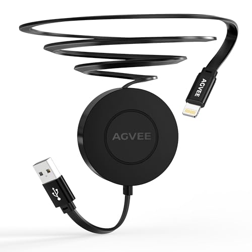 AGVEE 0.3ft Fixed / 2.3ft Extend Single-End Retractable Lightning Cable | Desk-Mounted, Pocket Size, 2.4A Fast Charger Cord for iPhone 14/13/12/11/XS/8/7/6/5, iPad, iPod, Cord Organizer - size: 0.3ft Fixed / 2.3ft Extend, style: A to Lightning