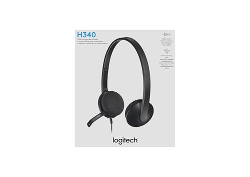 Logitech H340 Wired Stereo Headset for Windows and Mac, USB-A, Black